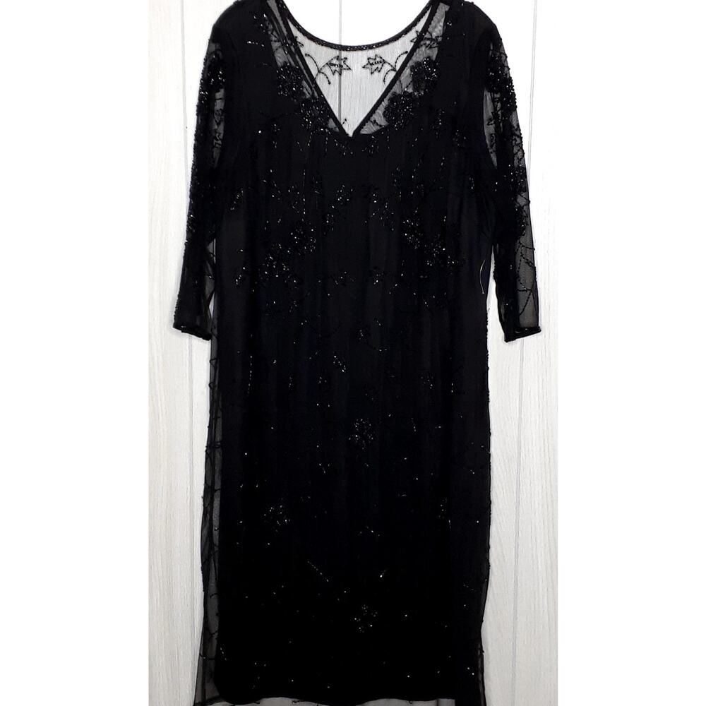 Roaman's Black Highly Embellished Black Knee Length Semi Formal Dress Size 16W